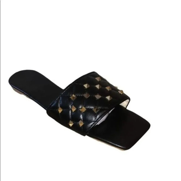 Square Toe Quilted Studded Summer Sandals Size 6 - Picture 2 of 15